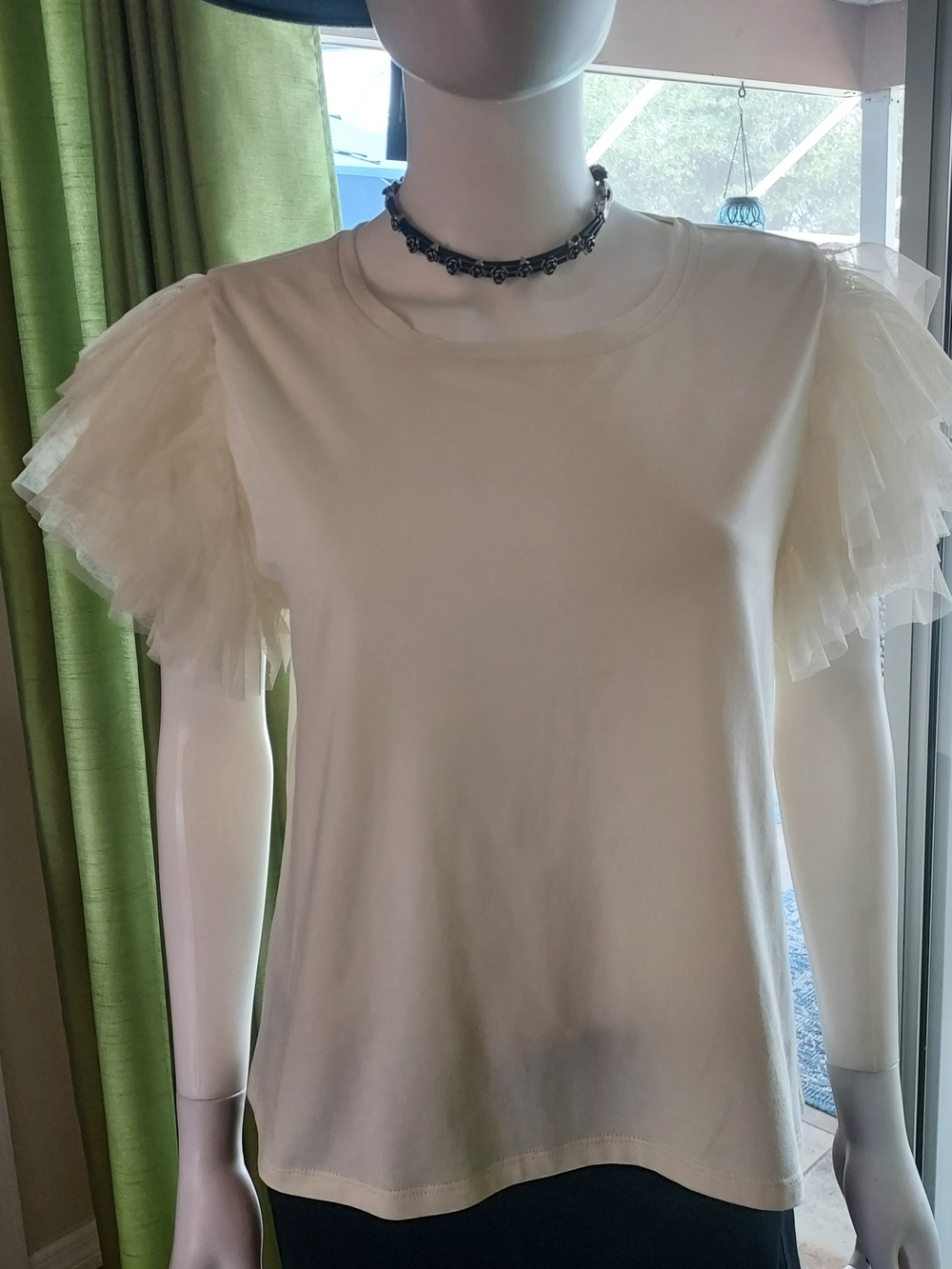 Joie Cream Tulle Sleeve Short Sleeve Tee NWOT.